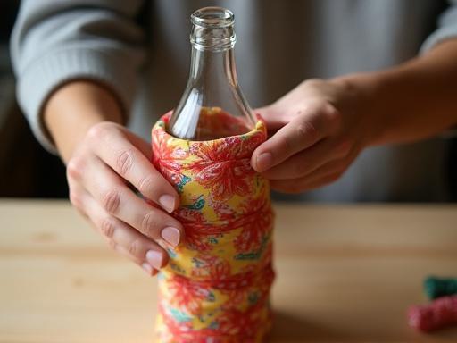 風呂敷で瓶を包む参加者